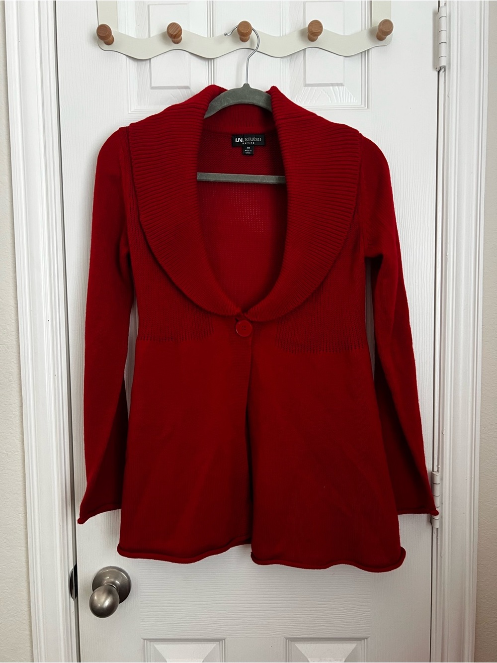 I.N. Studio Red Button Cardigan, Size Medium Petite